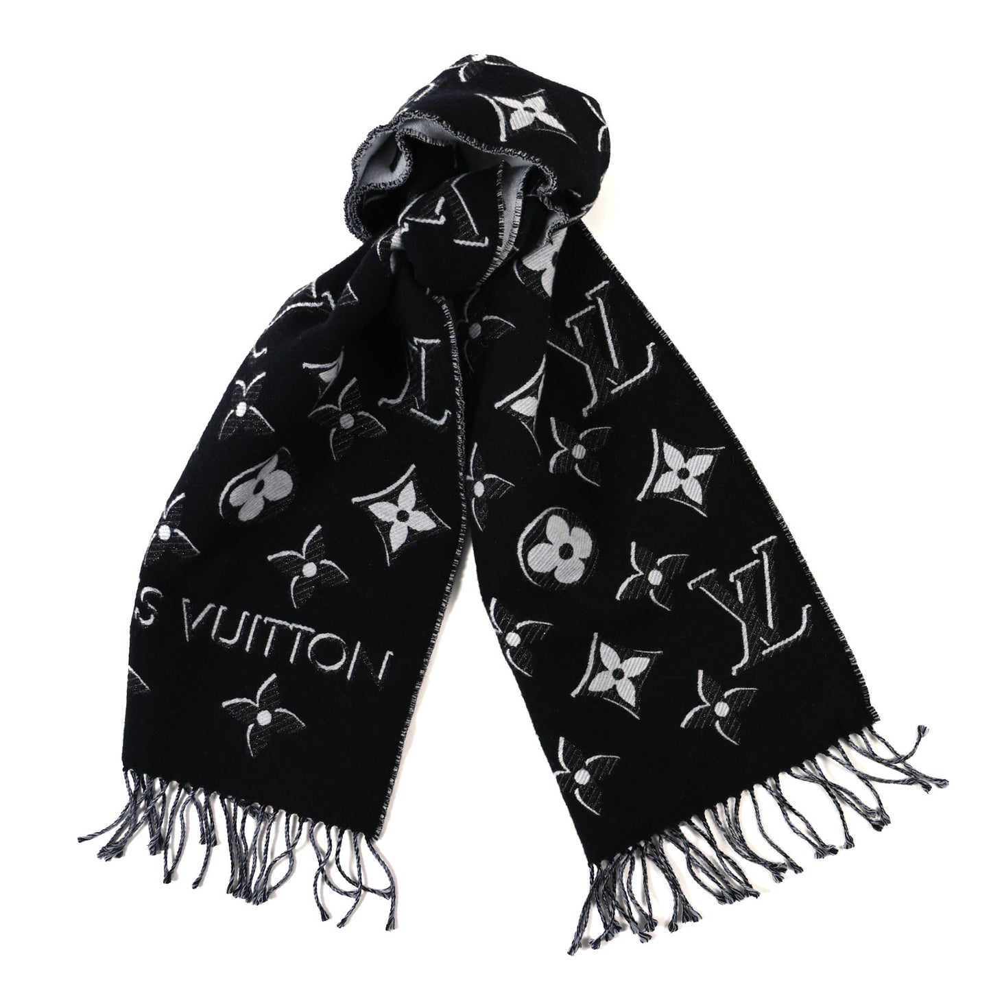 Wool Monogram LV Essential Shine Scarf Black