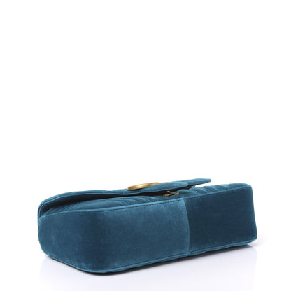 Gucci Velvet Matelasse Small GG Marmont Shoulder Bag Pavone Cyan 3 of 9