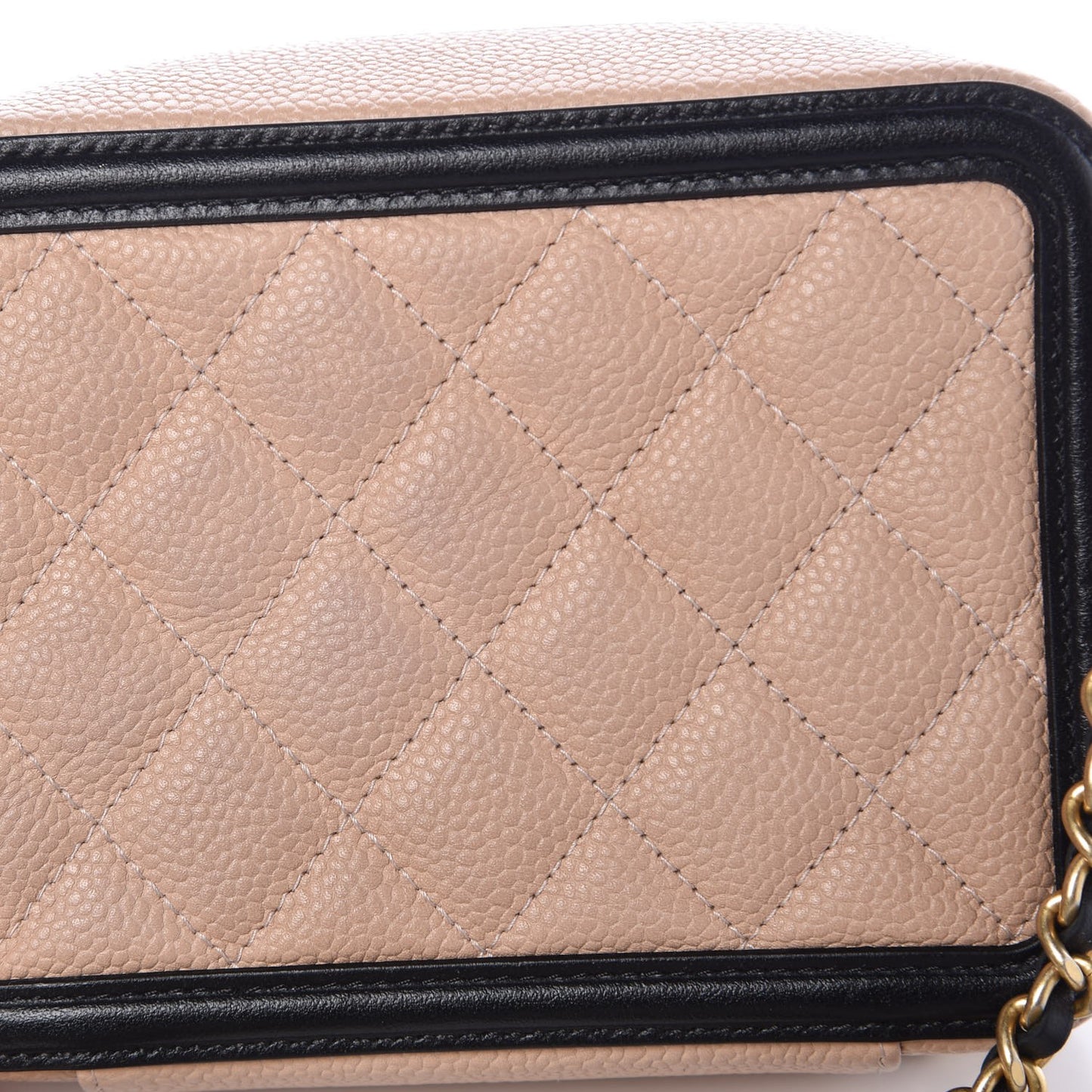 Caviar Quilted CC Filigree Vanity Clutch With Chain Beige Black