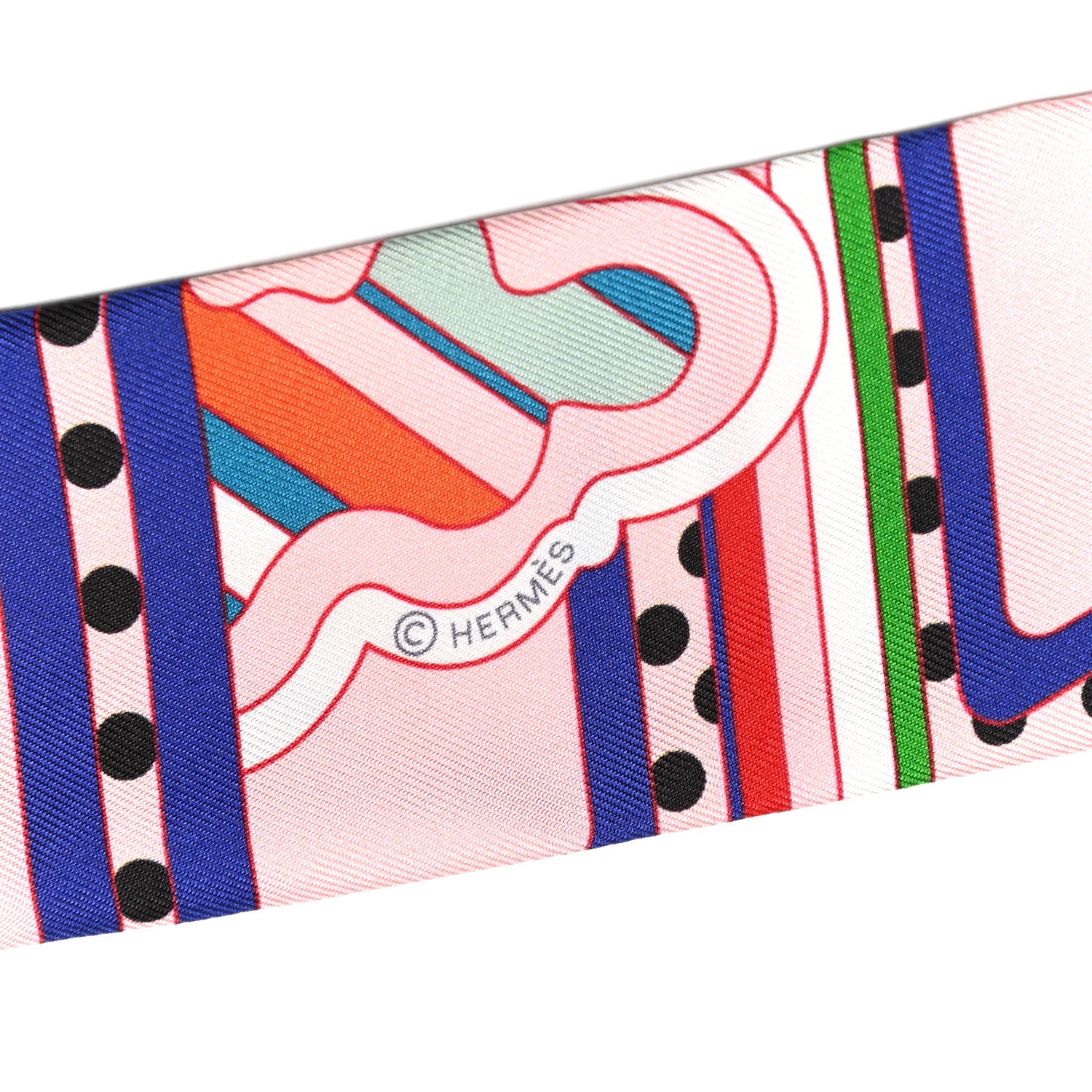 Hermes Silk Faubourg Rainbow Twilly Rose Pale Rouge Vert 4 of 4