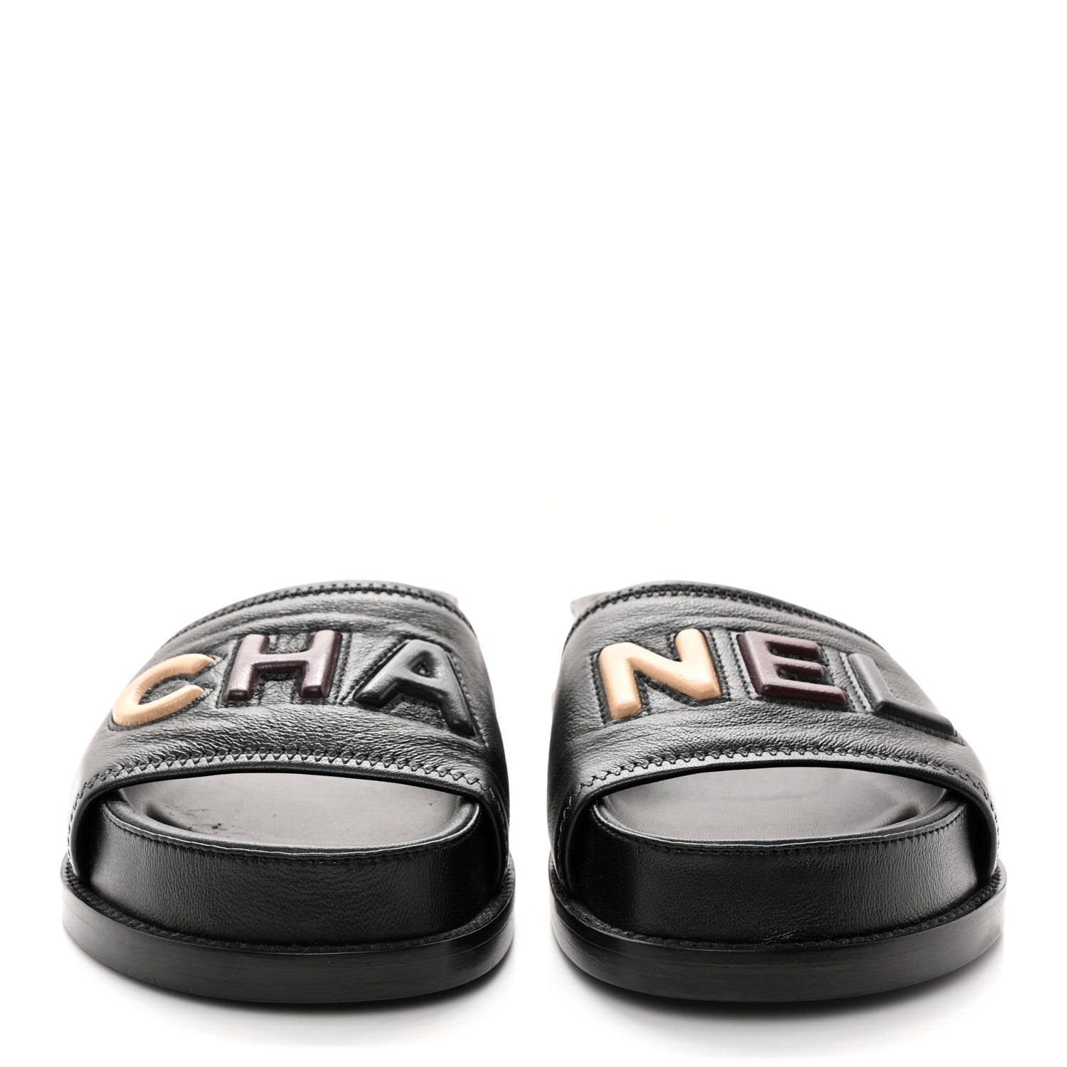 Chanel Lambskin Cha-Nel Mule Sandals 37 Black Multicolor 2 of 12