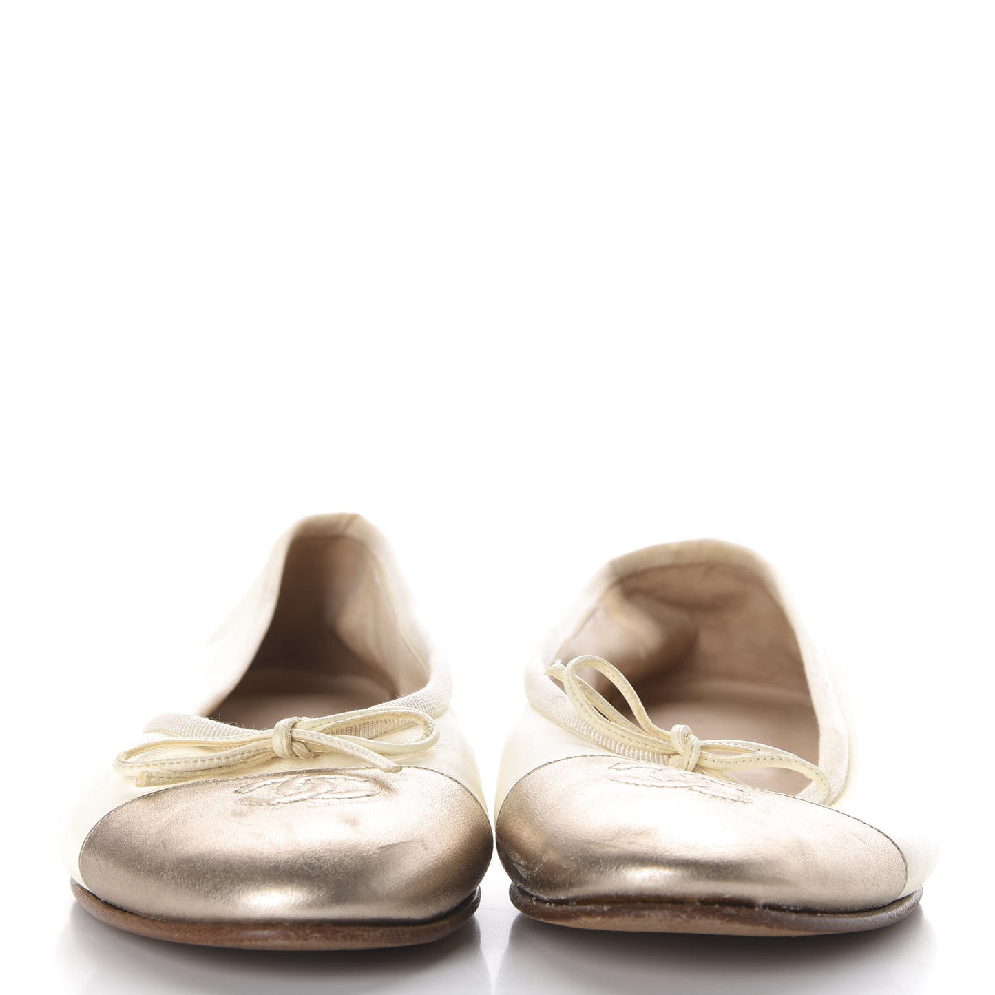 Calfskin Cap Toe CC Ballerina Flats 38 Beige Gold