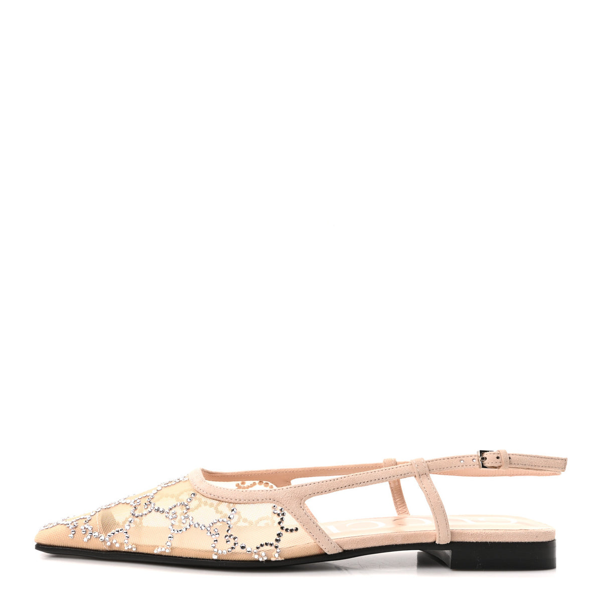 Gucci Suede Mesh Crystal GG Monogram Slingback Ballet Flats 36.5 Light Powder Skin Rose 1 of 9