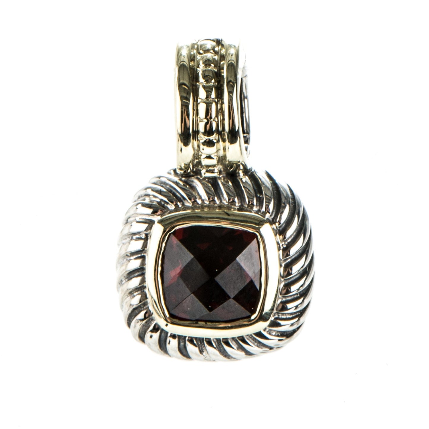 Sterling Silver 14K Yellow Gold Garnet 7mm Albion Enhancer Pendant