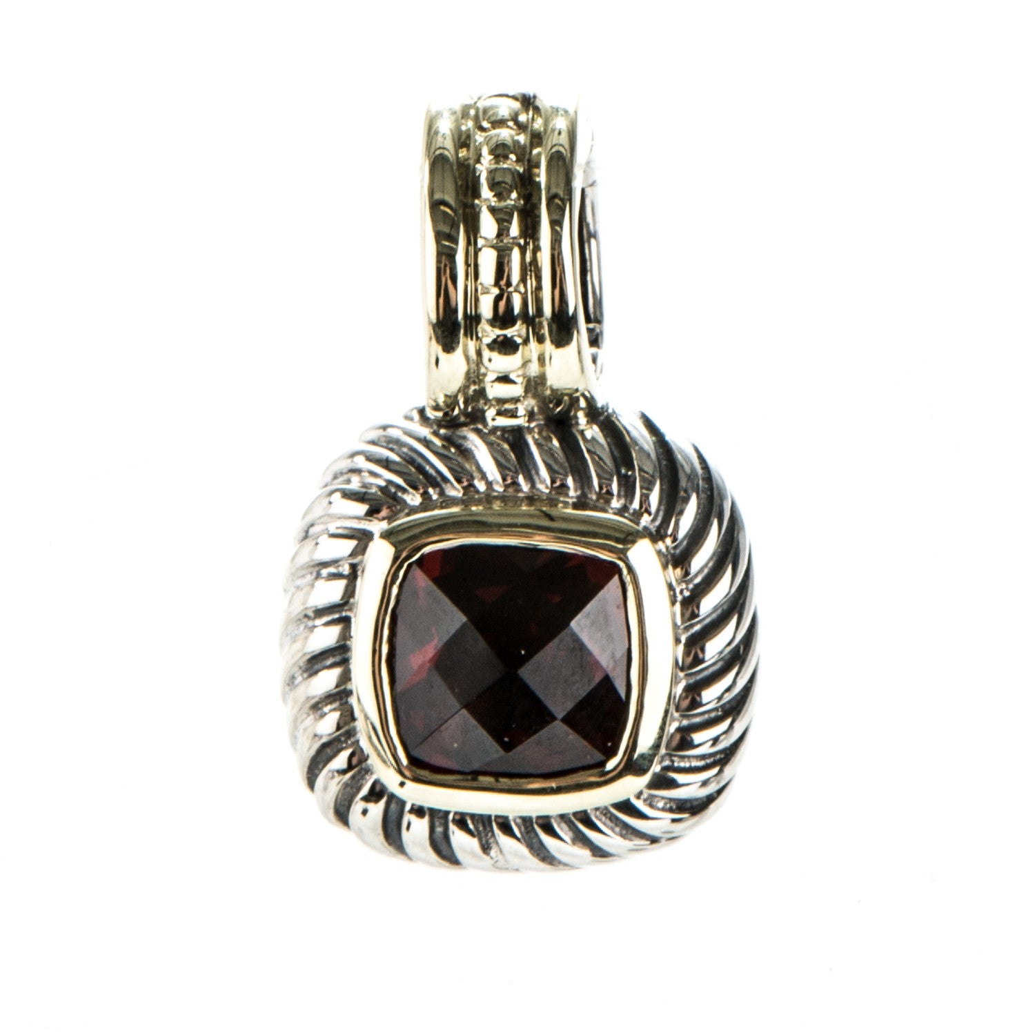 David Yurman Sterling Silver 14K Yellow Gold Garnet 7mm Albion Enhancer Pendant 1 of 5
