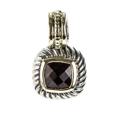 David Yurman Sterling Silver 14K Yellow Gold Garnet 7mm Albion Enhancer Pendant 1 of 5