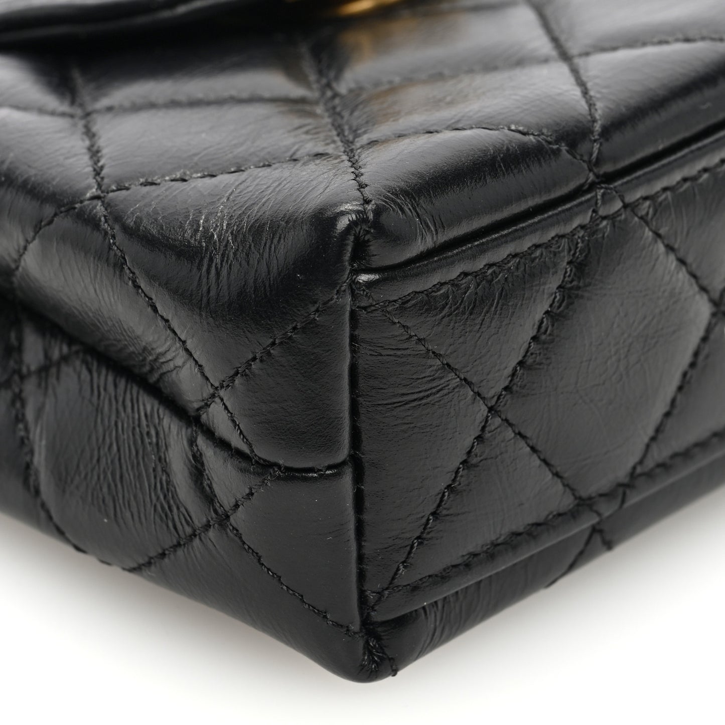 Shiny Aged Calfskin Quilted Mini Nano Kelly Shopper Black