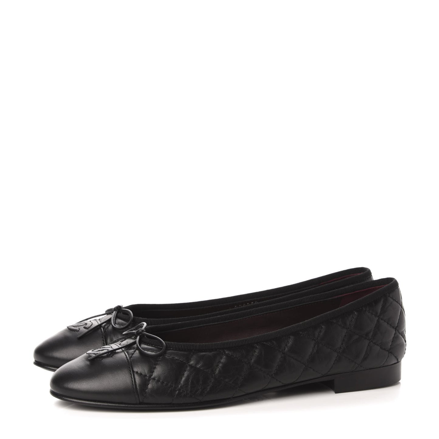 Aged Calfskin Quilted Cap Toe Ballerina Flats 41 Black