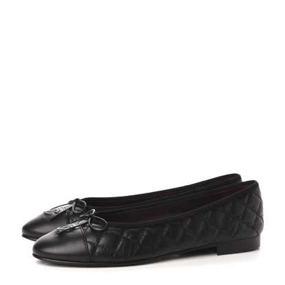 Chanel Aged Calfskin Quilted Cap Toe Ballerina Flats 41 Black 3 of 9