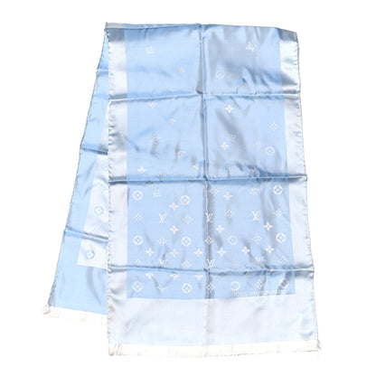 Louis Vuitton Silk Monogram Scarf Stole Blue 2 of 4