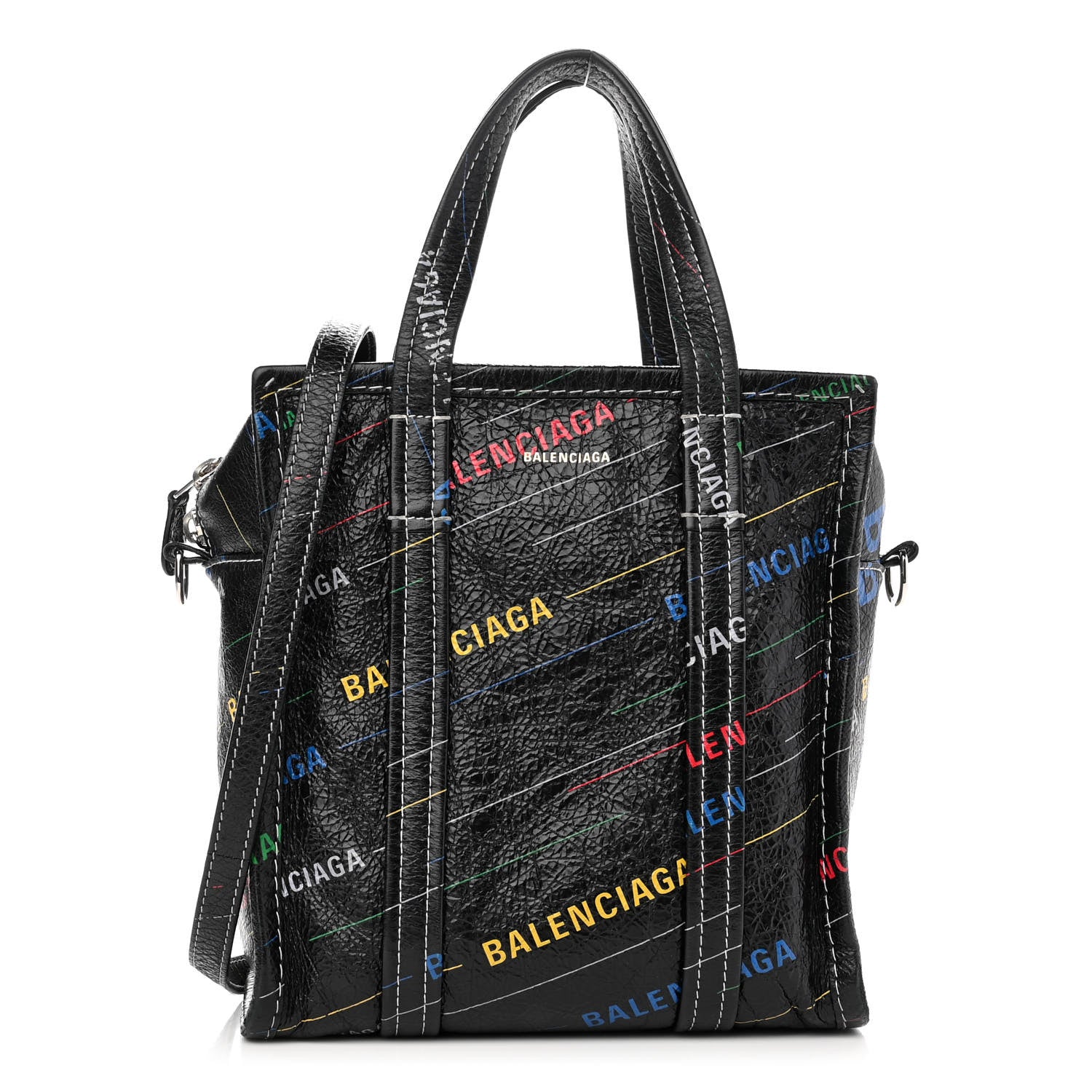 Balenciaga Agneau Arena Logo Multicolor Print XS Bazar Shopper Tote Black Multicolor 1 of 13