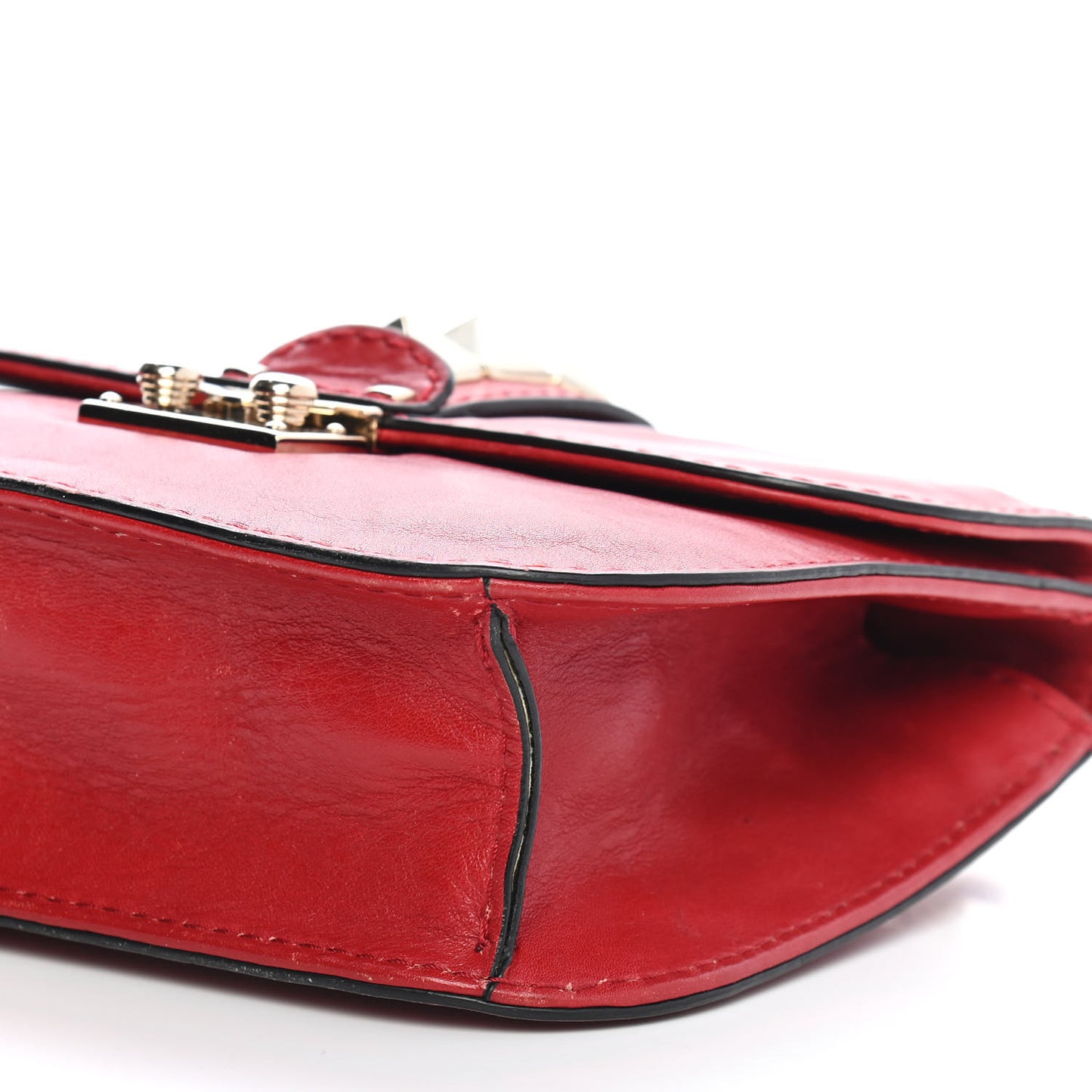Vitello Small Glam Lock Rockstud Flap Red