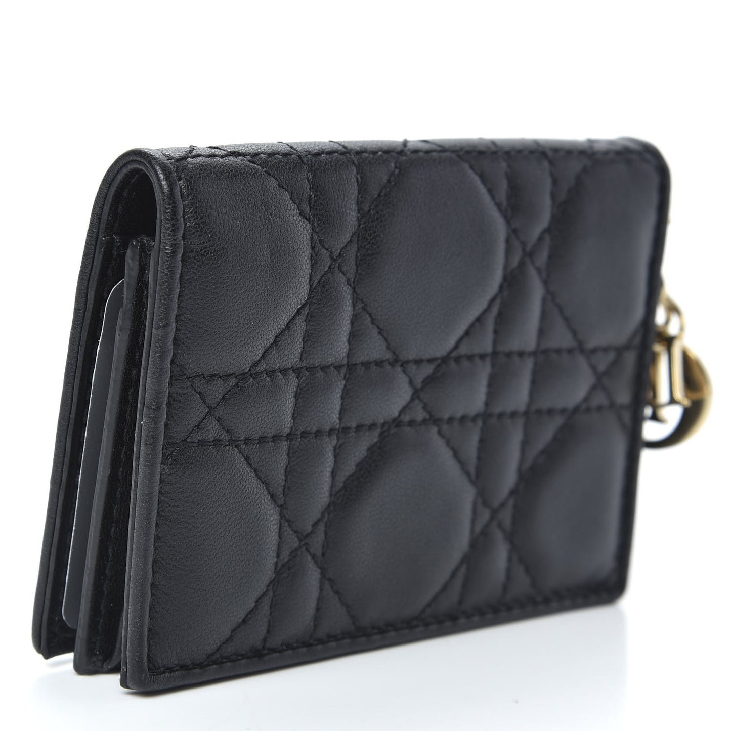 Lambskin Cannage Small Lady Dior Flap Card Holder Black