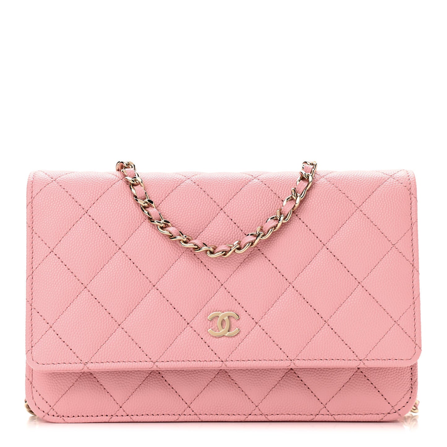 Caviar Quilted Wallet on Chain WOC Light Pink