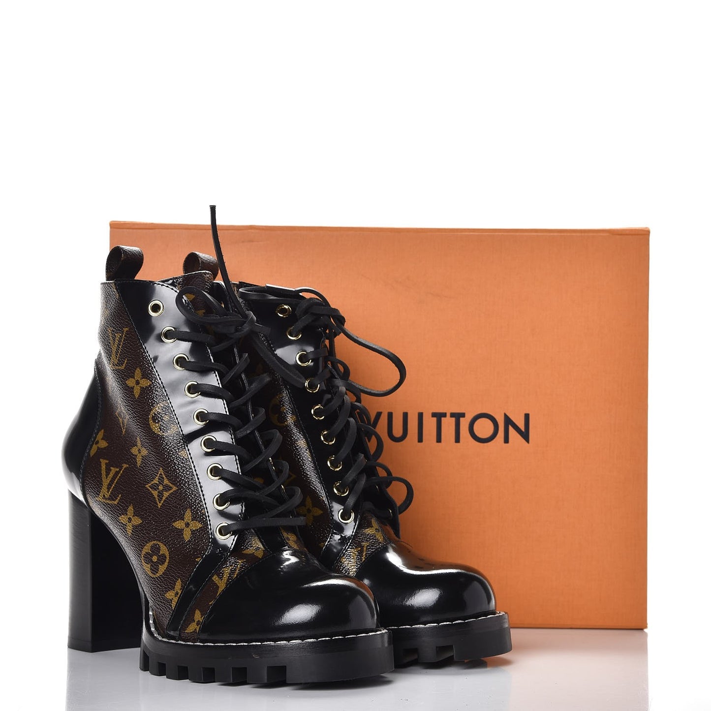 Patent Calfskin Monogram Star Trail Ankle Boots 41 Black