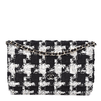 Chanel Tweed Quilted Wallet On Chain WOC Black Ecru White 1 of 11