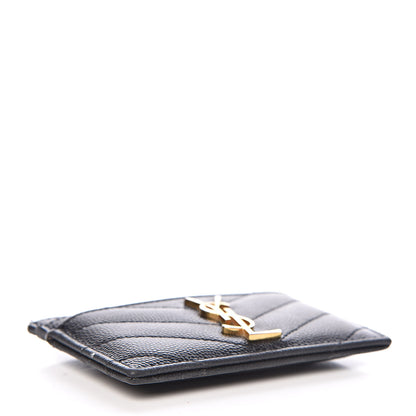Saint Laurent Grain De Poudre Matelasse Chevron Monogram Credit Card Case Black 4 of 12