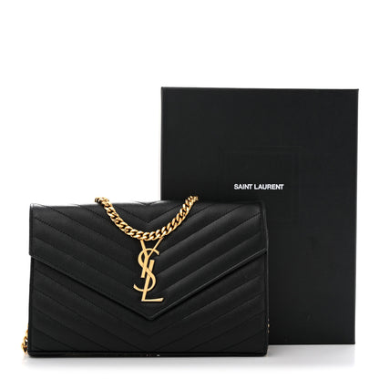 Saint Laurent Grain De Poudre Matelasse Chevron Monogram Chain Wallet Black 11 of 11