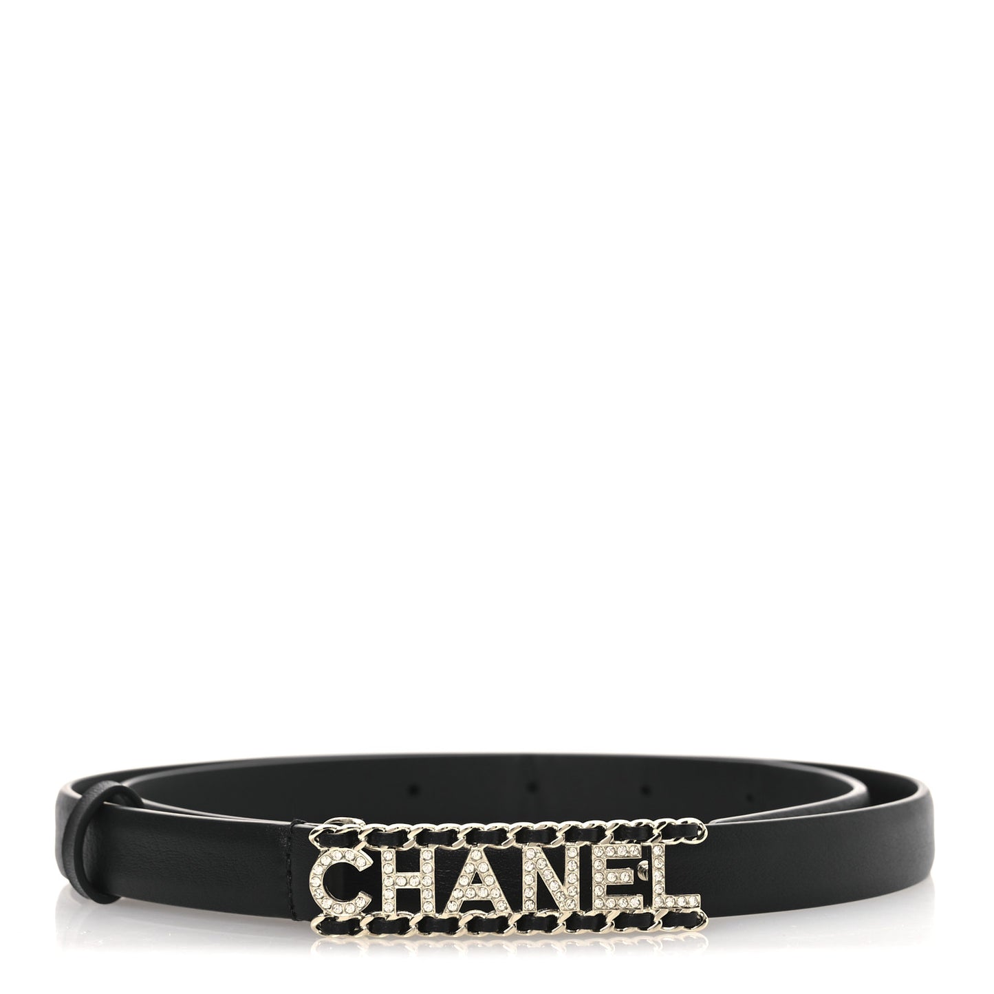 Calfskin Crystal Chain Logo Belt 75 30 Black