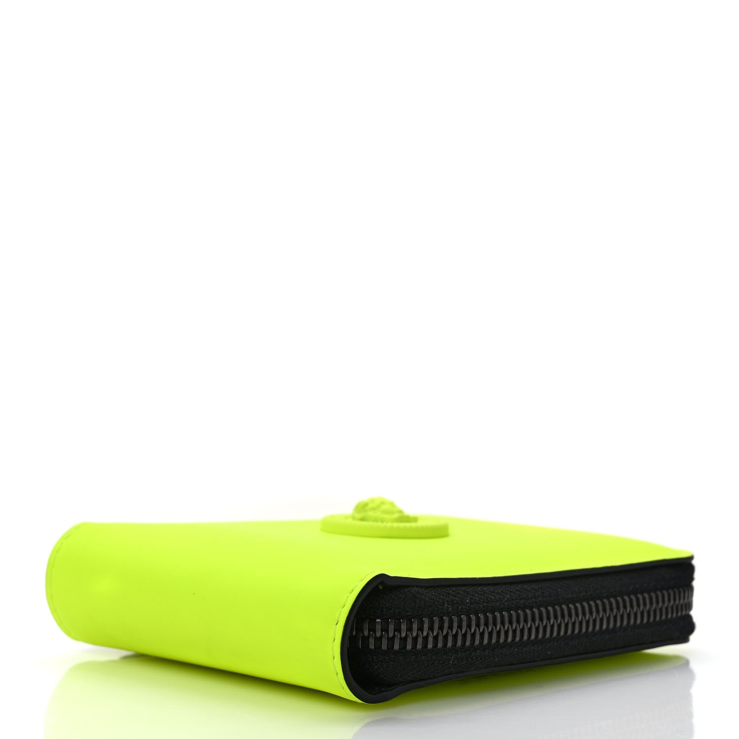 Versace Calfskin Rubber Medusa Biggie Bifold Compact Zip Around Wallet Fluorescent Yellow 4 of 6