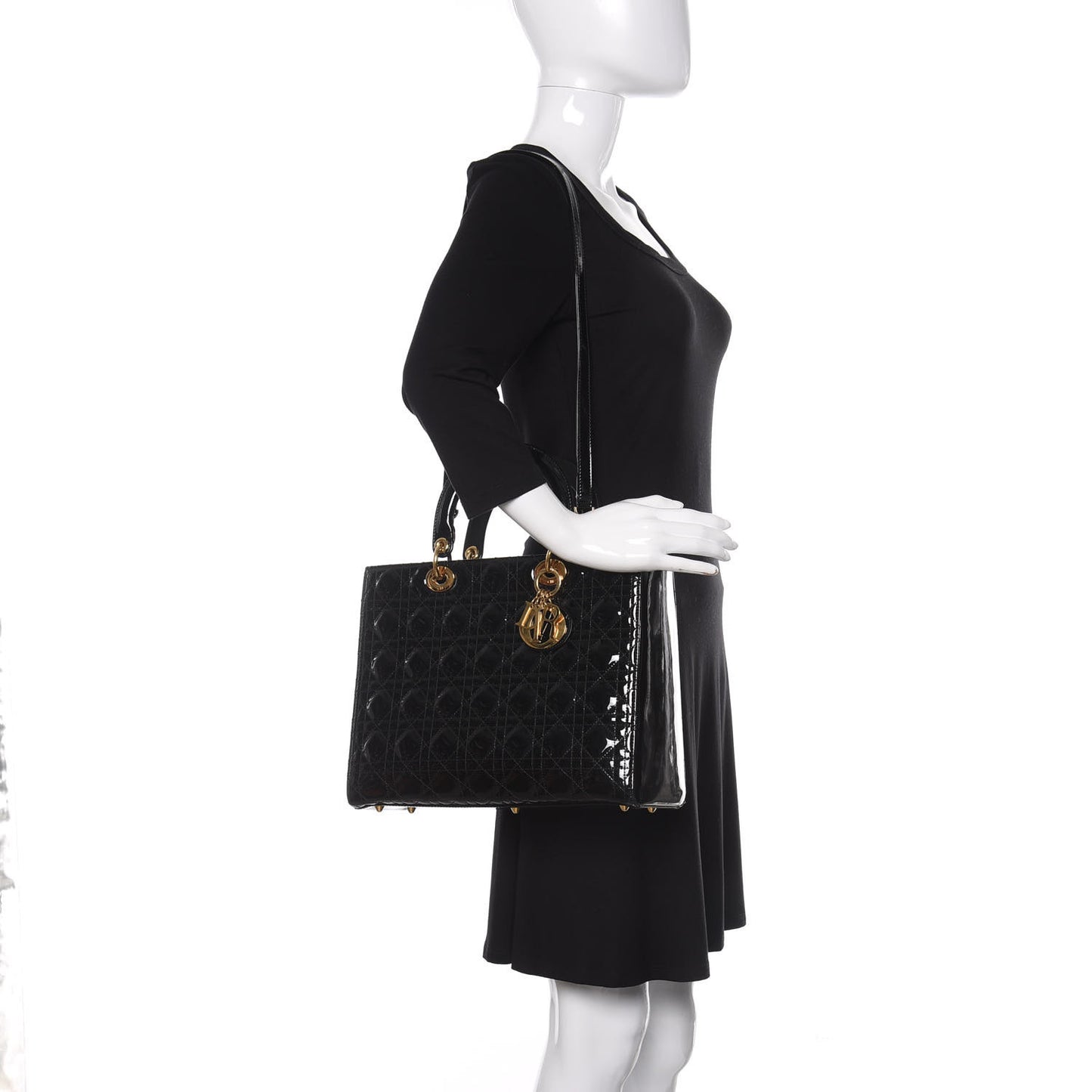 Patent Cannage Large Lady Dior Black