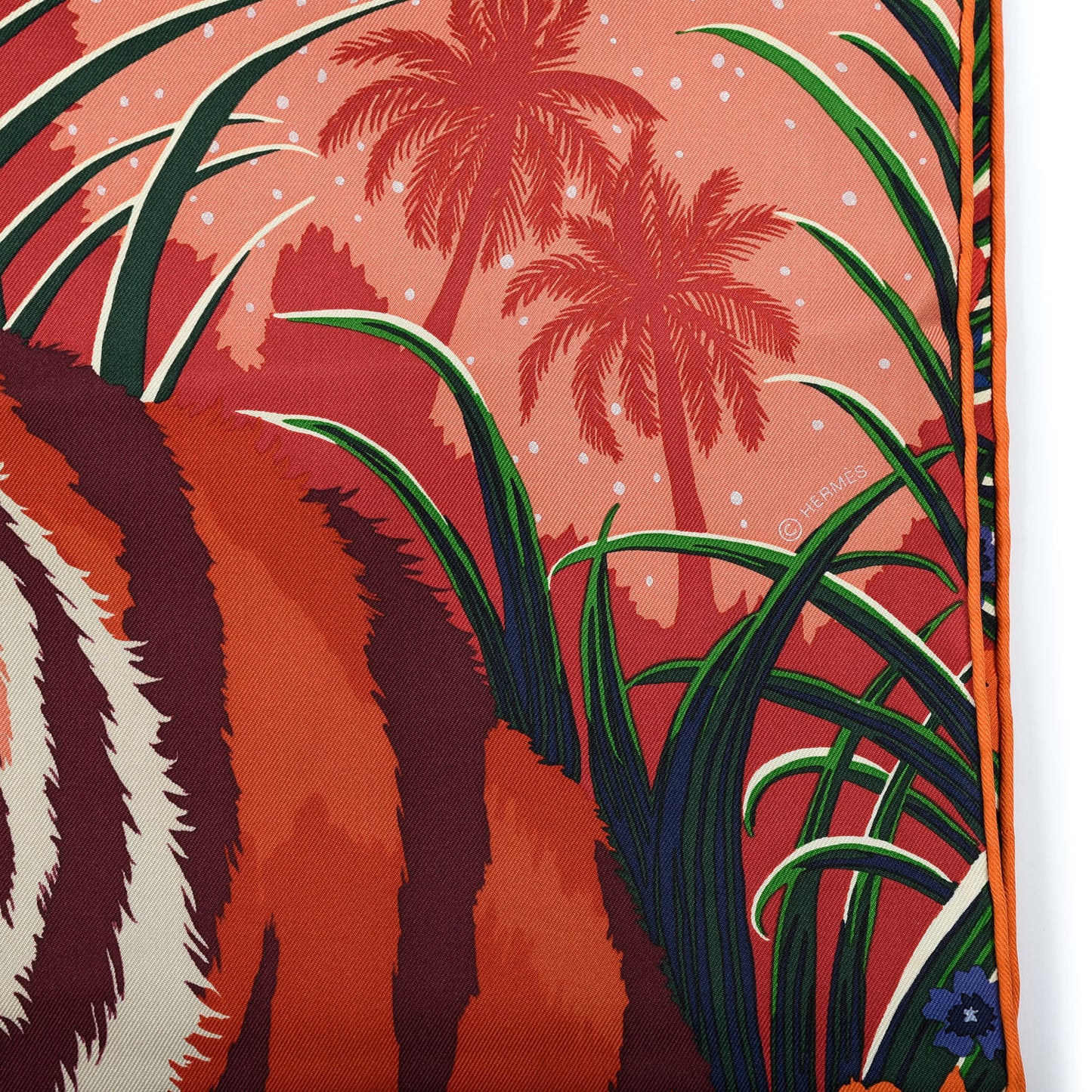 Silk Tyger Tyger Scarf 90 Saumon Corail Vert