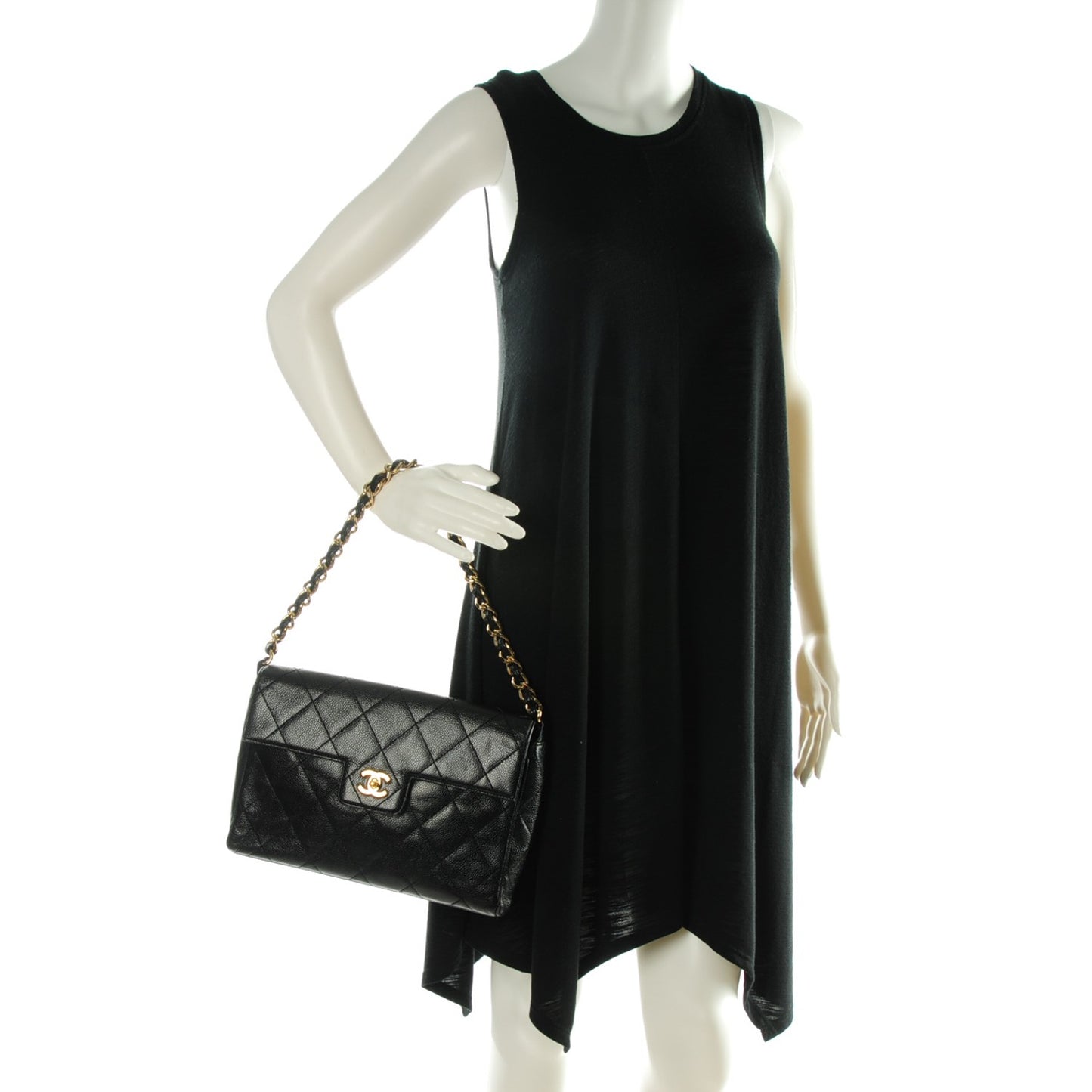 Caviar Quilted Flap Shoulder Bag Black