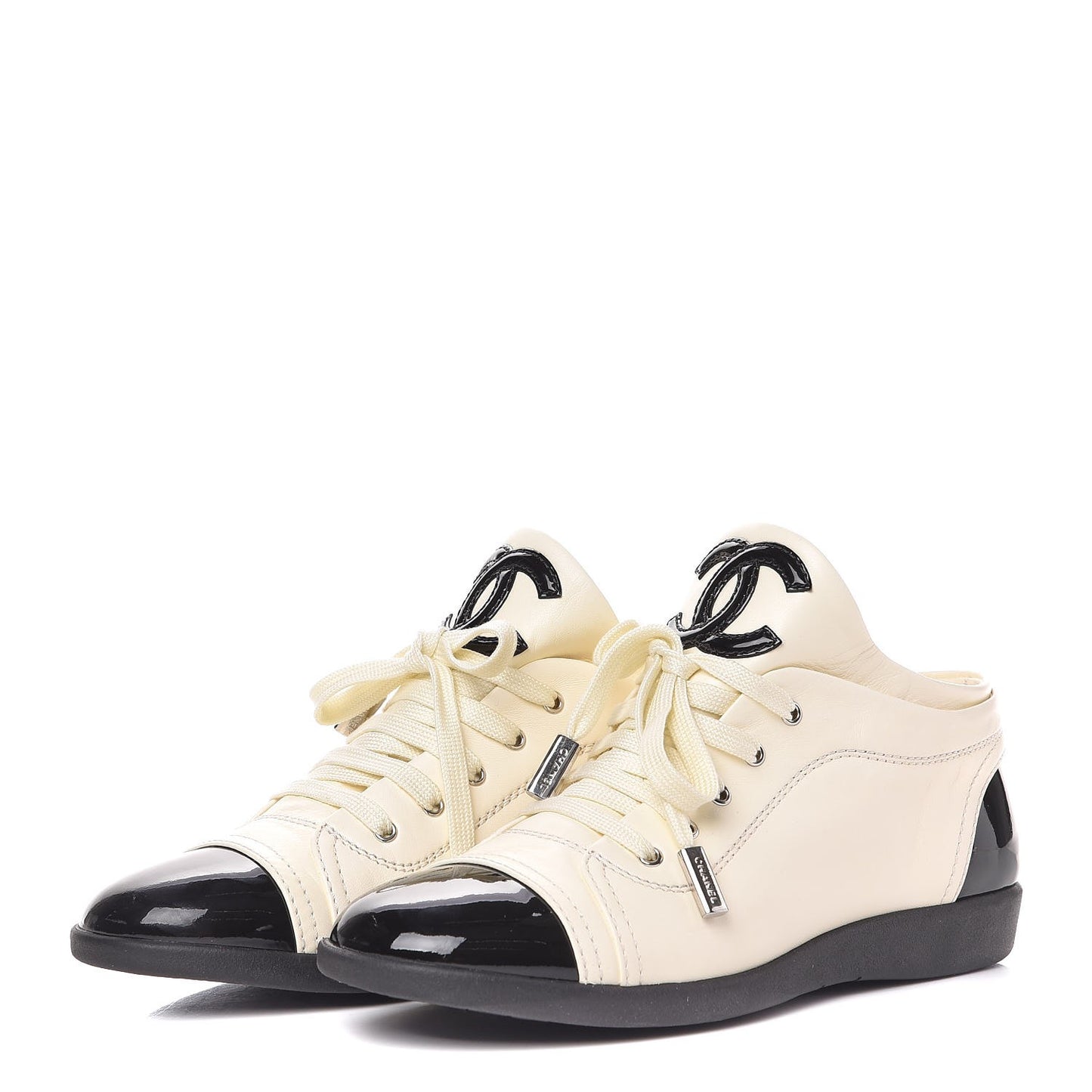 Lambskin Patent Calfskin CC Sneakers 38 White Black