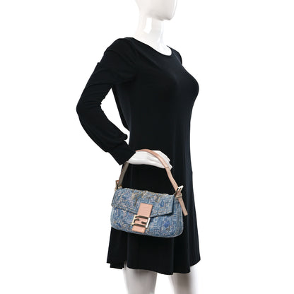 Fendi Denim Alligator Crystal Baguette Blue 3 of 8