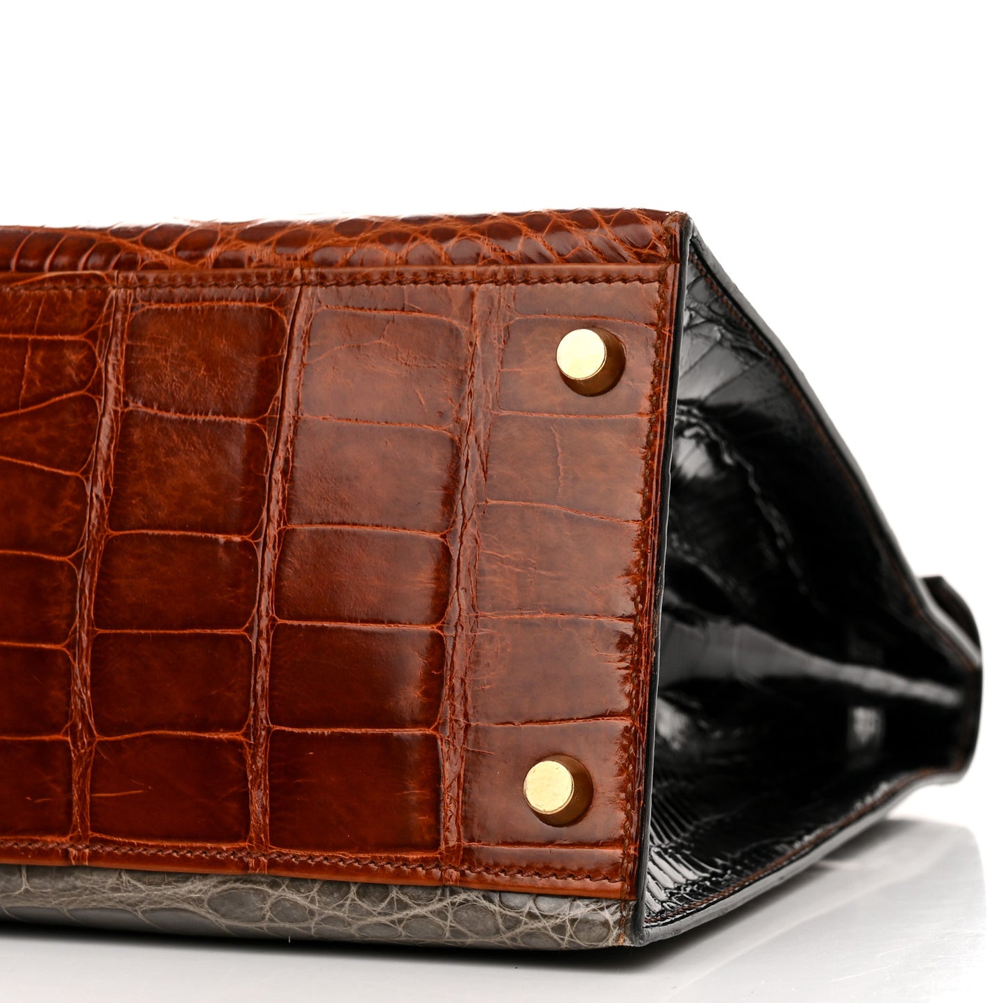 Shiny Alligator Kelly Sellier 32 Miel Gris Fonce Black