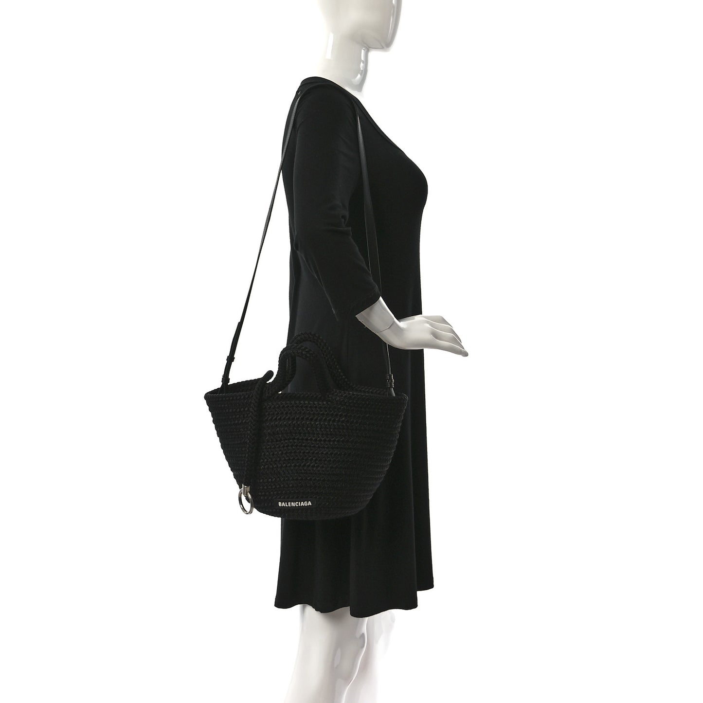 Nylon Lambskin Woven Small Ibiza Basket With Strap Black