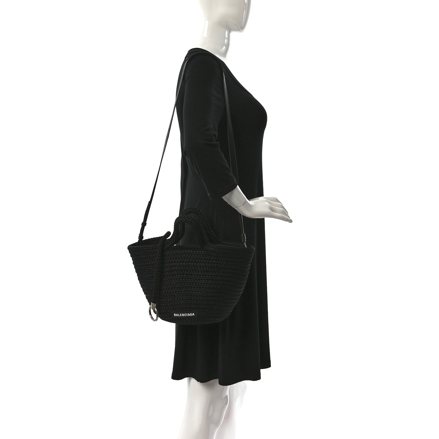 Balenciaga Nylon Lambskin Woven Small Ibiza Basket With Strap Black 2 of 9