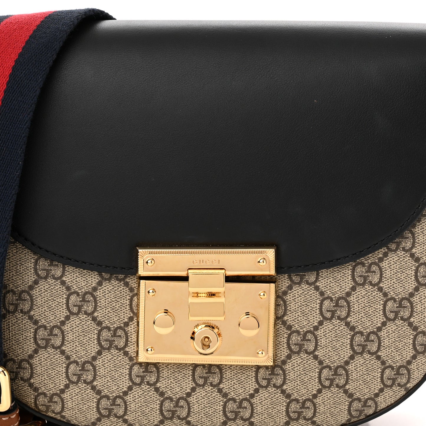 GG Supreme Monogram Web Medium Padlock Messenger Shoulder Bag Black