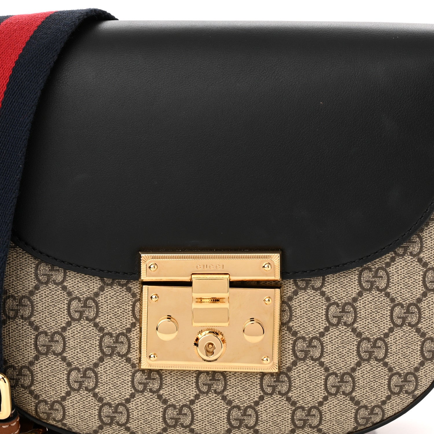 Gucci GG Supreme Monogram Web Medium Padlock Messenger Shoulder Bag Black 8 of 13