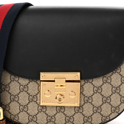 Gucci GG Supreme Monogram Web Medium Padlock Messenger Shoulder Bag Black 8 of 13