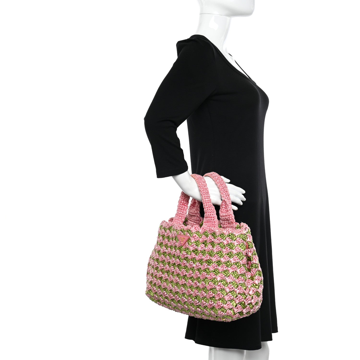 Prada Raffia Crochet Bi-Color Small Tote Prato Rosa 2 of 11