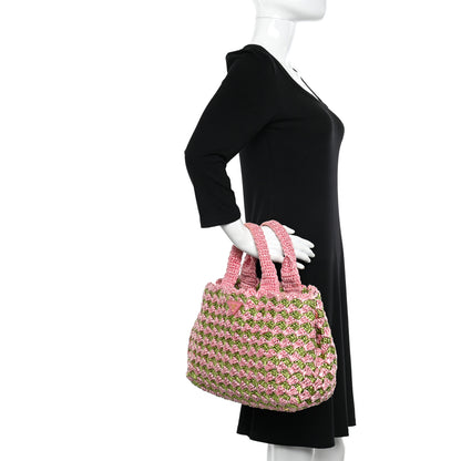 Prada Raffia Crochet Bi-Color Small Tote Prato Rosa 2 of 11