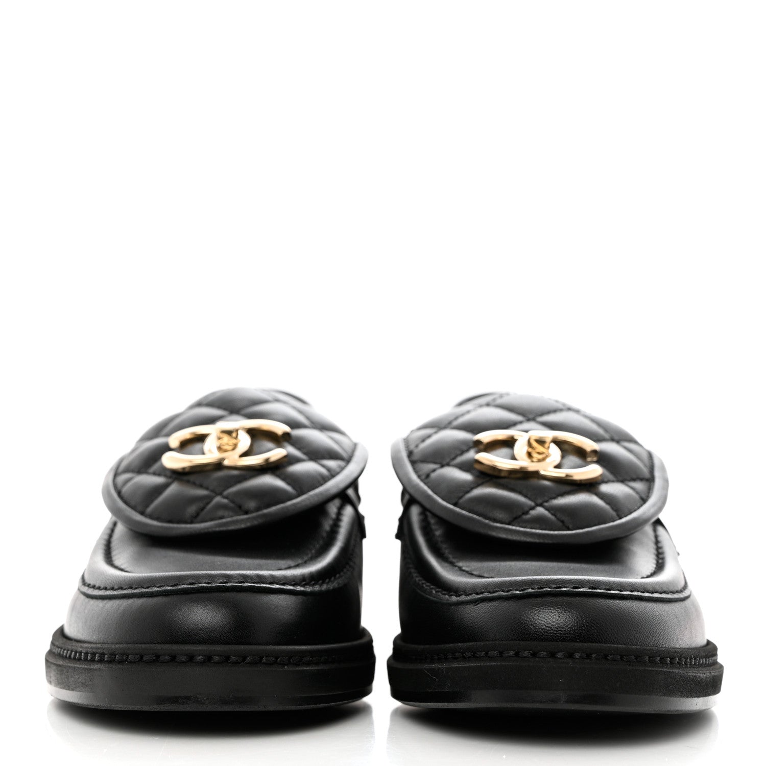 Chanel Lambskin Quilted CC Turnlock Loafers 37.5 Black 2 of 10