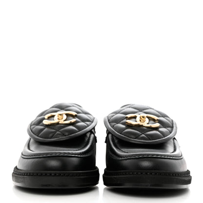 Chanel Lambskin Quilted CC Turnlock Loafers 37.5 Black 2 of 10