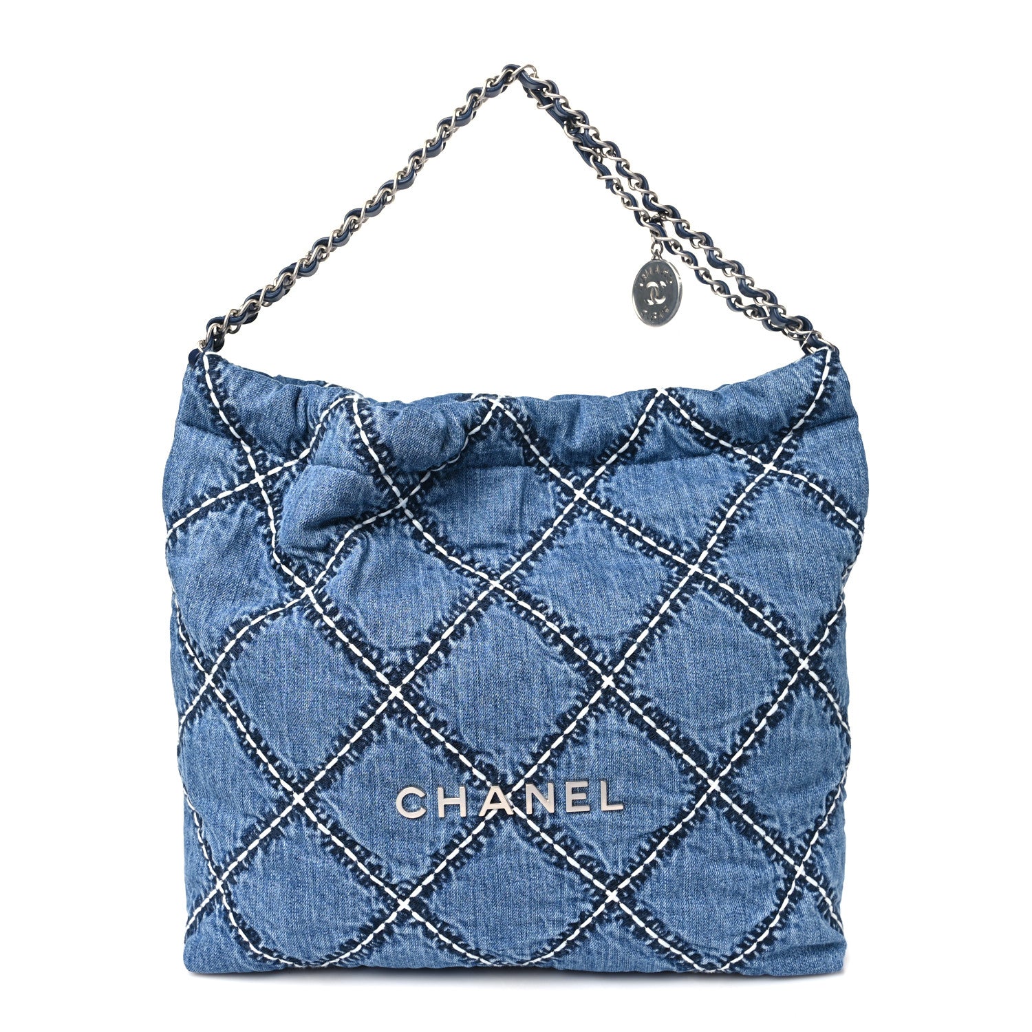 Chanel Denim Quilted Stitched Chanel 22 Blue 1 of 10