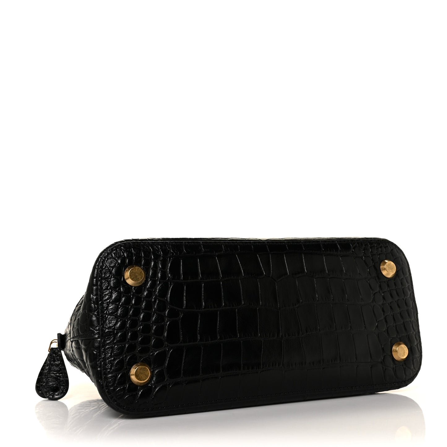 Calfskin Crocodile Embossed S Rivet Ville Top Handle Bag Black