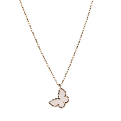 Van Cleef & Arpels 18K Yellow Gold Mother of Pearl Sweet Alhambra Butterfly Pendant Necklace 4 of 8