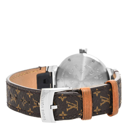 Louis Vuitton Stainless Steel Monogram 34mm Tambour Quartz Watch Brown 3 of 4