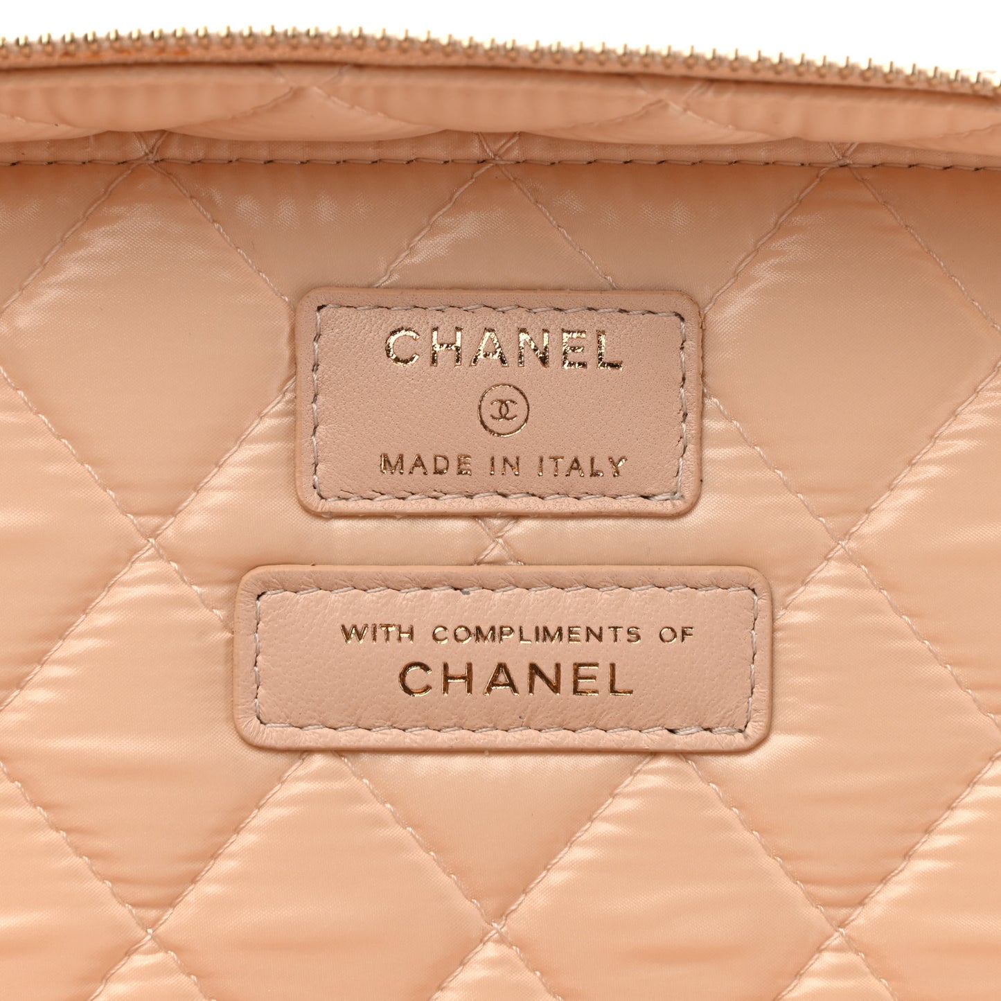 Lambskin Quilted Large Vanity Pouch Beige Clair