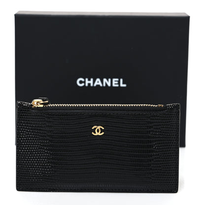 Chanel Calfskin Lizard Embossed Zip Card Holder Black 8 of 8