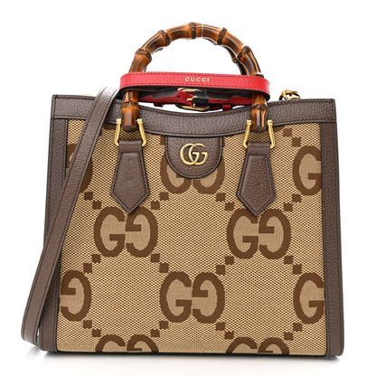 Gucci Monogram Jumbo GG Textured Dollar Calfskin Small Diana Tote Bag Camel Ebony New Acero Pomegranate Red 1 of 11