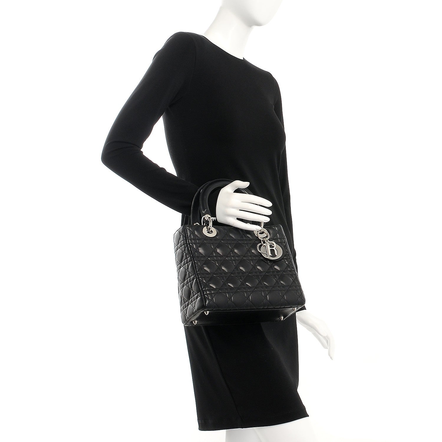 Christian Dior Lambskin Cannage Medium Lady Dior Black 3 of 12