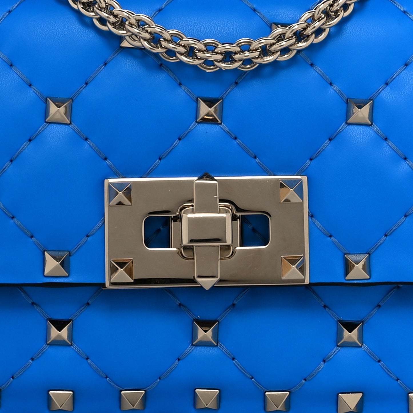 Calfskin Micro Rockstud Spike Shoulder Bag Blue Fluo