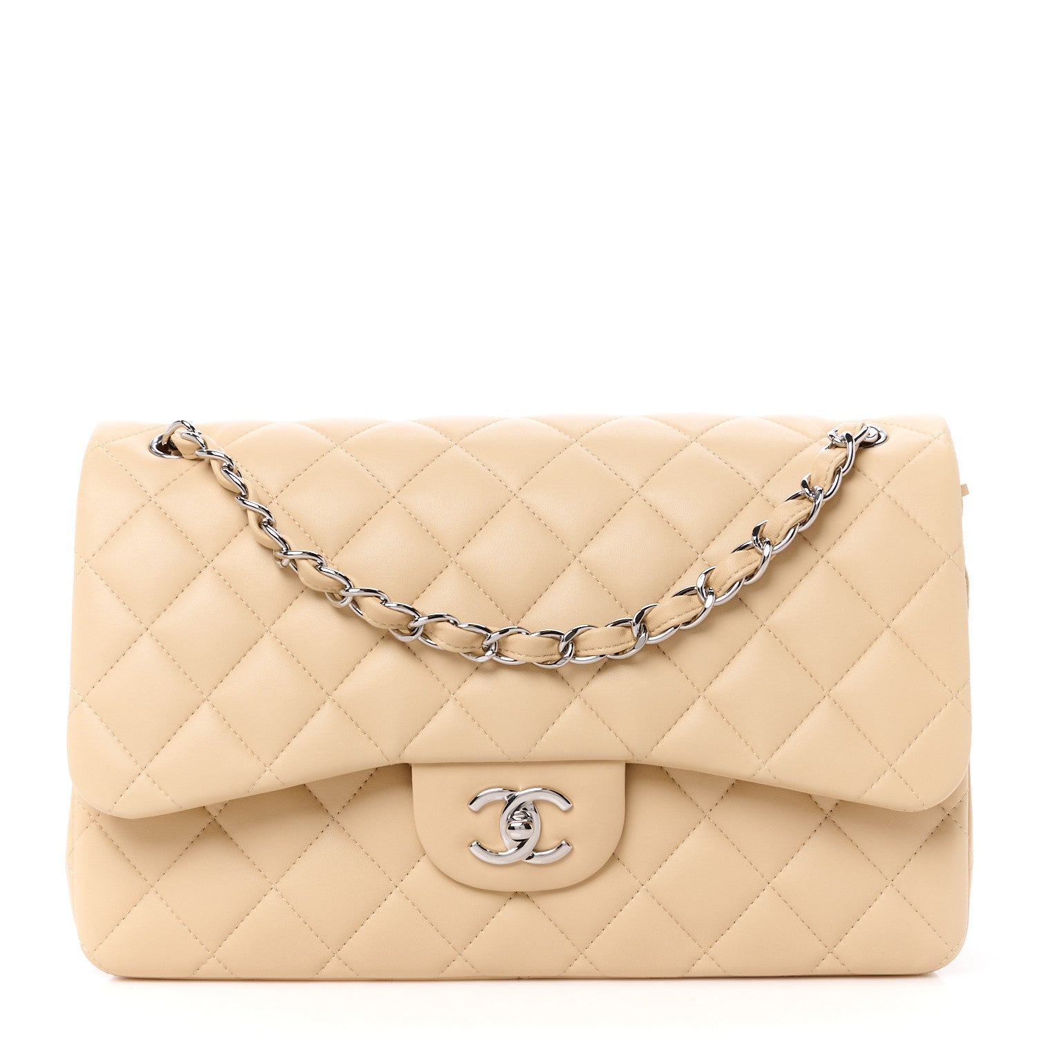 Chanel Lambskin Quilted Jumbo Double Flap Light Beige 1 of 11