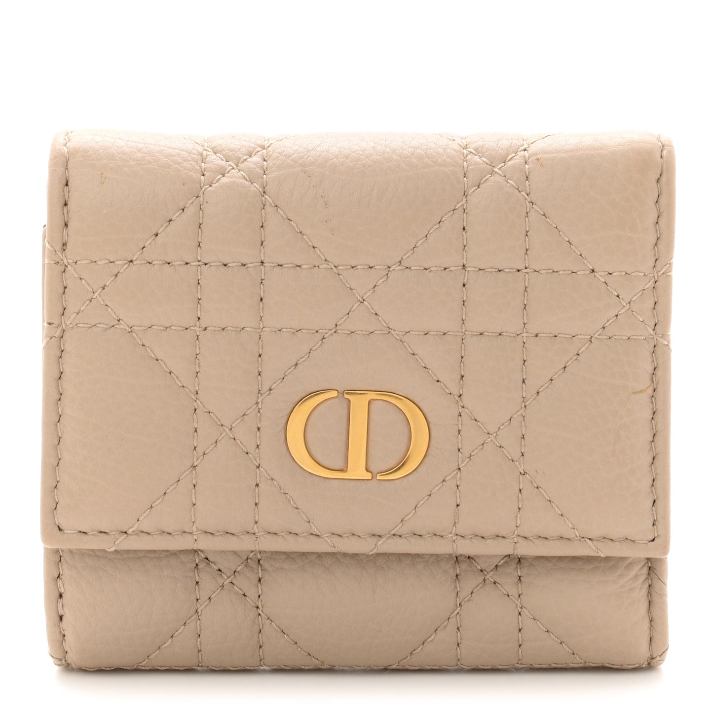 Supple Calfskin Cannage Caro Hibiscus Wallet Powder Beige
